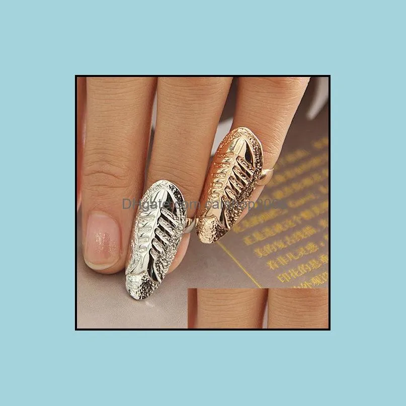 Fashion Fish Fossil Nail Rings Alloy Gold Silver Fish Bone Band Finger Rings Women Statement Jewelry Finger Nail Art Sticker Rings