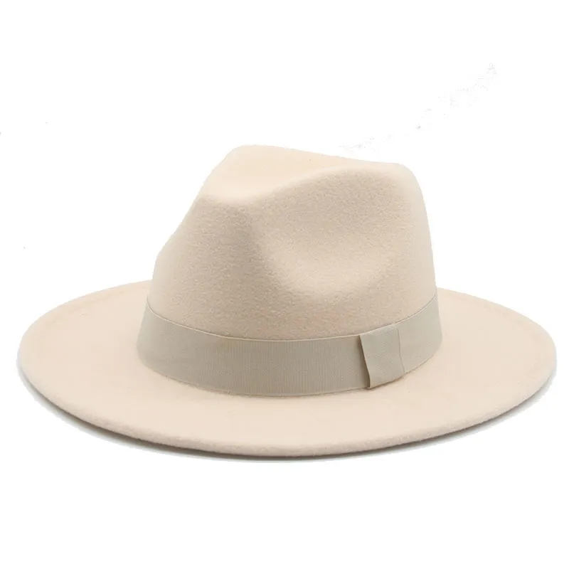 Lintband riem voelde Panama kerk formele winter witte brede rand vintage mannen caps dames fedora hoeden