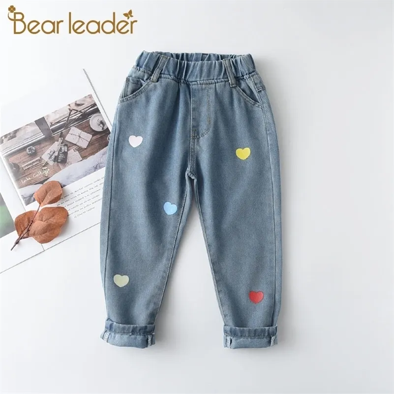 Líder de urso crianças jeans casuais outono meninas meninos coração impressão jeans crianças moda leggings molhar calças para 2 6 anos 210708