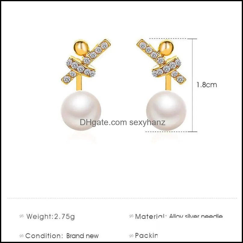 Knot Pearl Diamond Earring Stud Women Business Party Dress Gold Ear Drop European 925 Silver Alloy Geometric Earrings Fashion Jewelry