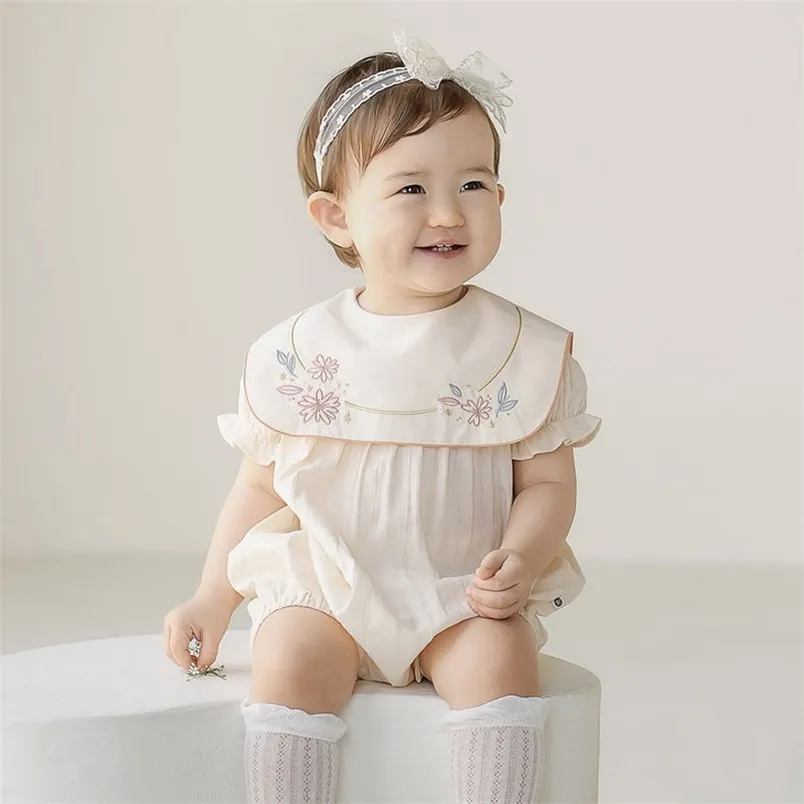 Summer Baby Kids Rompers Short Sleeve Embroidery Flower Cute Creeper Girl's Bodysuit Outfits 210816