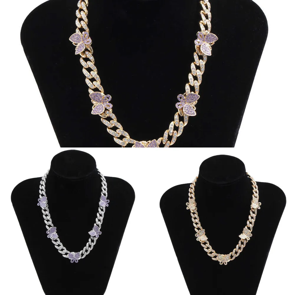 Salircon Women's Crystal Butterfly Collar Ras Necklace, Punk Style, Luxury, Kpop, Rhinestone, Miami, Cuba Chain, Aesthetic Jewelry Q0809