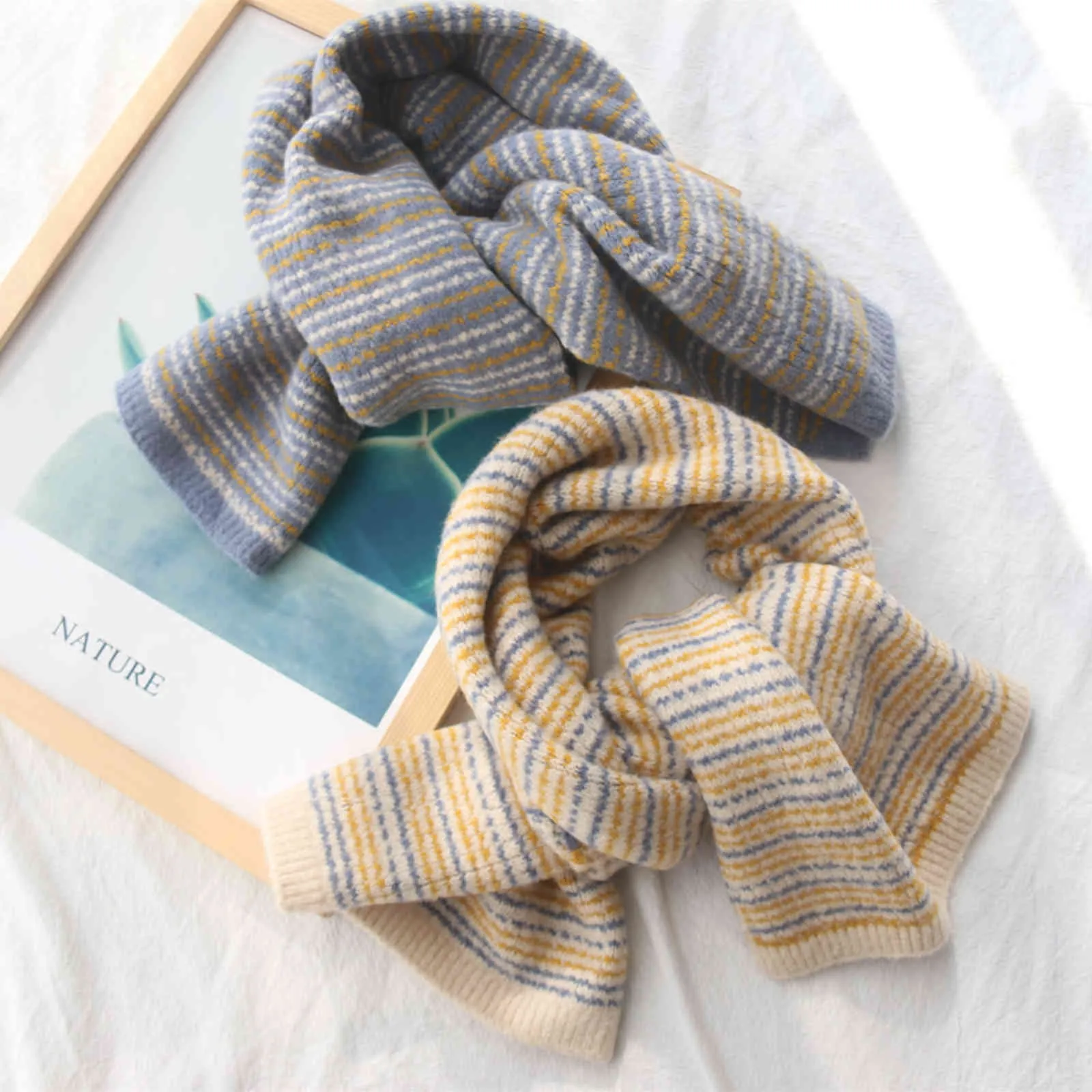 New Style Striped Plaid Knitted Scarf Double Sided Short Scarf Winter Warm Stripe Knitted Scarf For Students