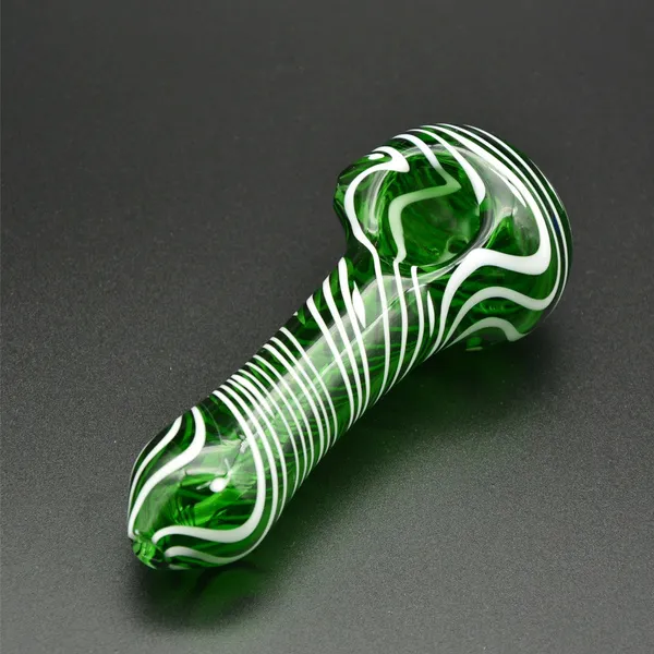 Petits tuyaux de brûleur à mazout en verre vert, joli tuyau à main de 4,7 pouces de longueur en Pyrex épais à rayures blanches claires, superbes mini tubes à fumer pour fumeurs, cadeau en gros