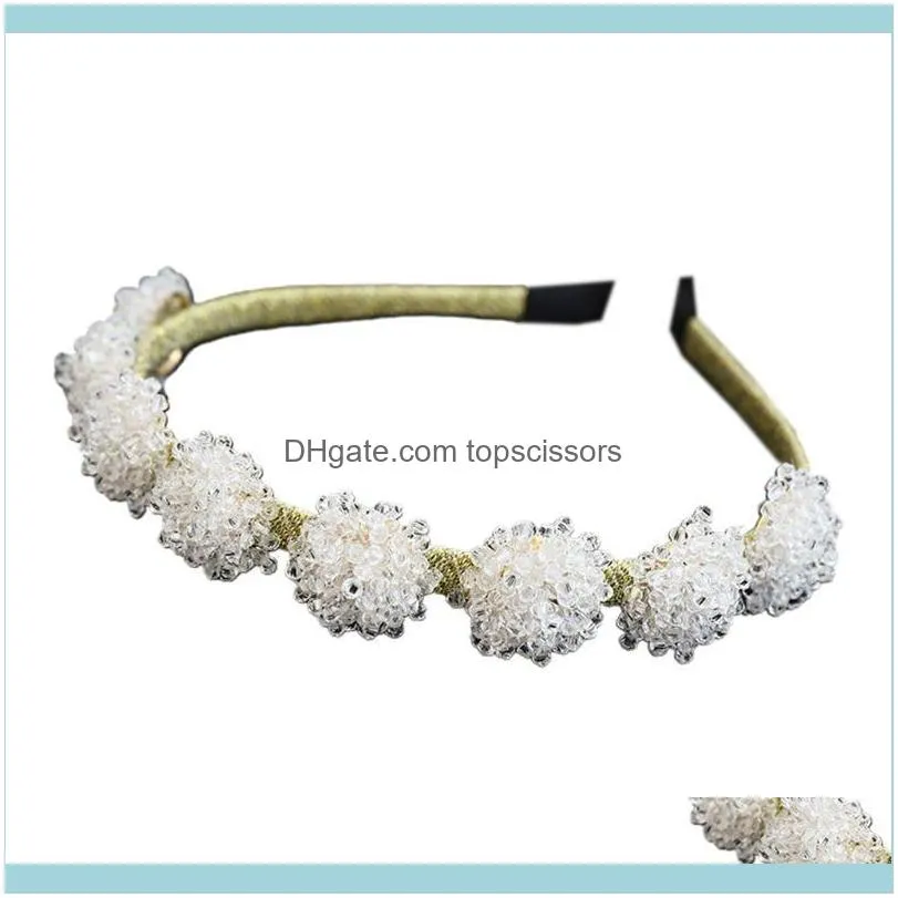 Korean Ladies Handmade Jewelry Headband Imitation Pearl Beaded Wedding Hair Hoop Faux Crystal Petal Flower Vacation Garland1
