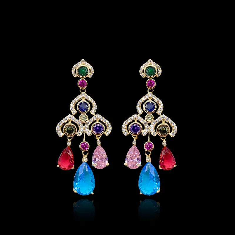 Oorbellen Dangle Boho Damesmode Marokkaanse Beaded Kwaring Bling Cubic Zirconia Water Drop Kleurrijke Crystal Sieraden