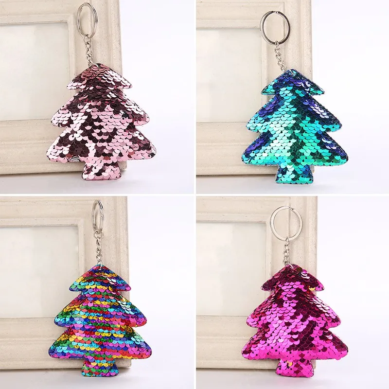Charmig glitter sequins träd nyckelkedja mode sequin växt nyckelring för kvinnor bil väska hängande tillbehör