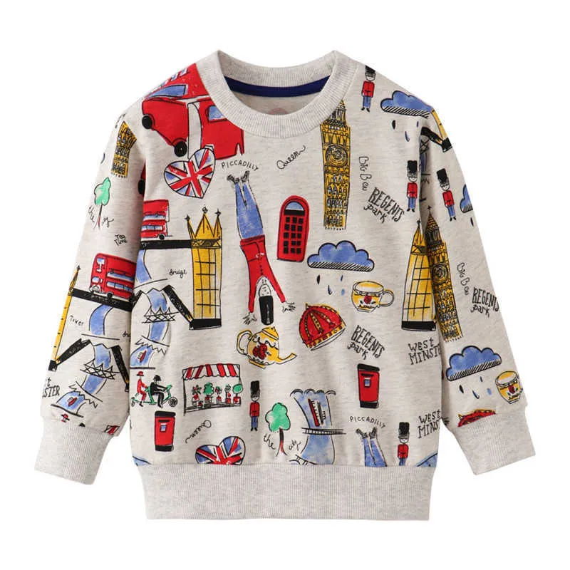 Springende Meter Jungen Mädchen Sweatshirts Winter Herbst Baby Kleidung mit Cartoon-Figuren Kinder Baumwolle Burgen Hemden Tops 210529