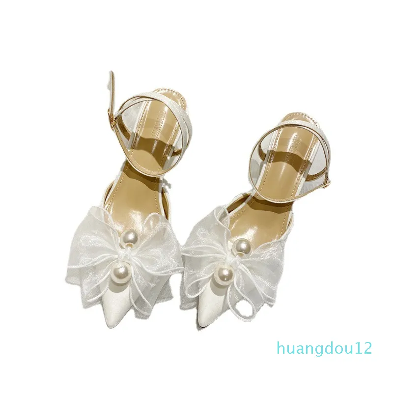 Kvinnor Bröllopsskor Fairy High Heels Pearl Bow Brudskor Princess Bröllopsskor