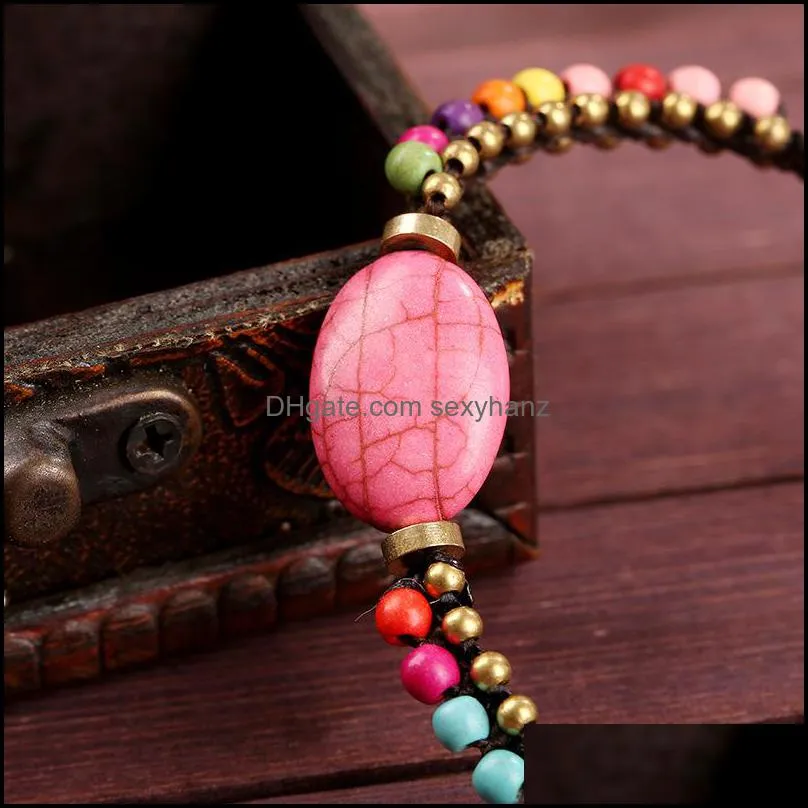 S2315 Bohemian Fashion Jewelry Strands Beaded Bracelet Stone Wax Rope Vintage Handmade Beads Bracelets