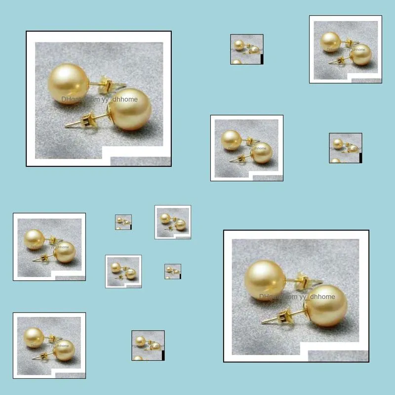 Natural South Sea Round 10-11mm Gold Pearl Earrings 14k Gold Accessories