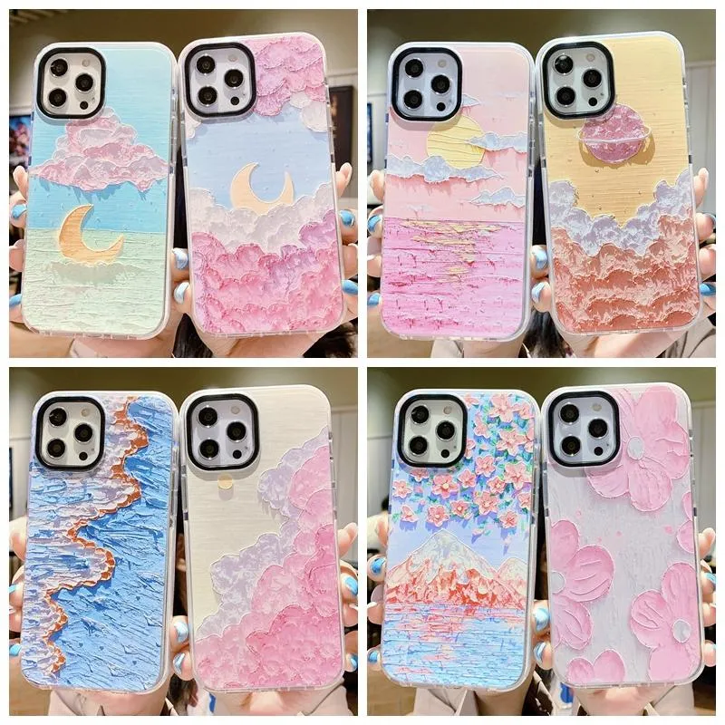 Beautiful Henna Flower Oil Painting Style Cases For Iphone 12 Pro Max 11 XR XS X 8 7 Plus Soft TPU Colorful Paint Color Ink Watercolor Fashion Mobile Phone Cover Coque