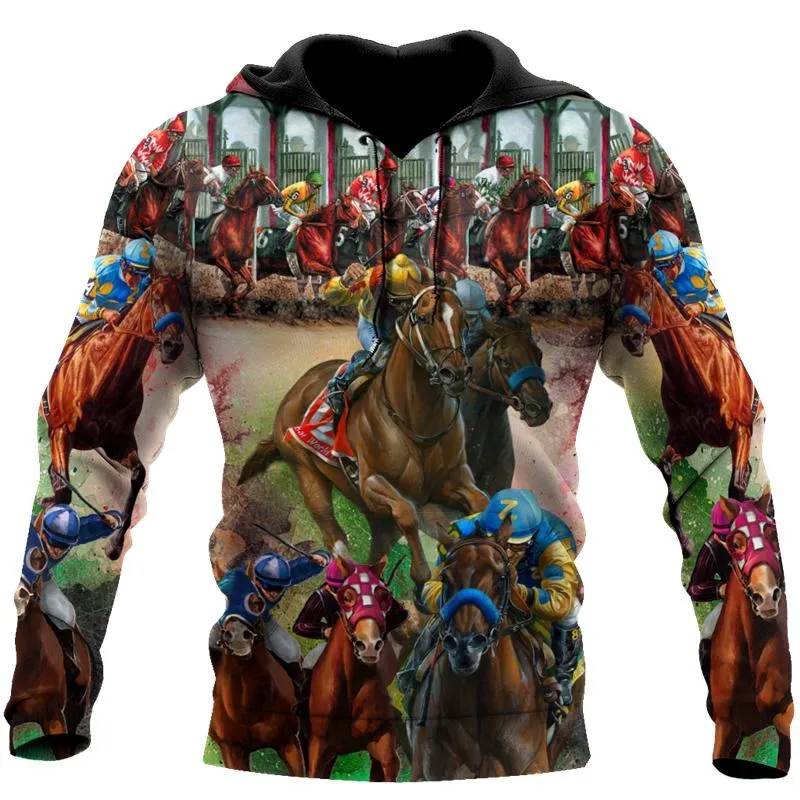 Mäns Hoodies Sweatshirts Fashion Höst Hoodie Hästkapplöpning 3D Print Sweatshirt Män / Kvinnor Unisex Streetwear Zipper Pullover Man Jacka