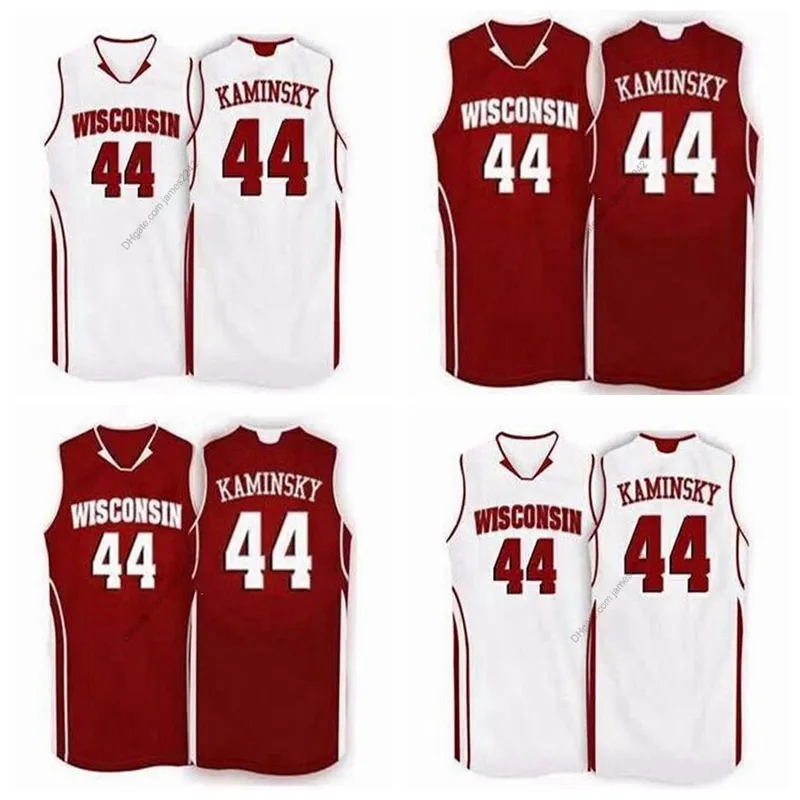 Niestandardowe retro Frank Kaminsky #44 Wisconsin Badgers Basketball koszulka zszywana biała czerwony rozmiar S-4xl Dowolne nazwisko i numer najwyższej jakości koszulki