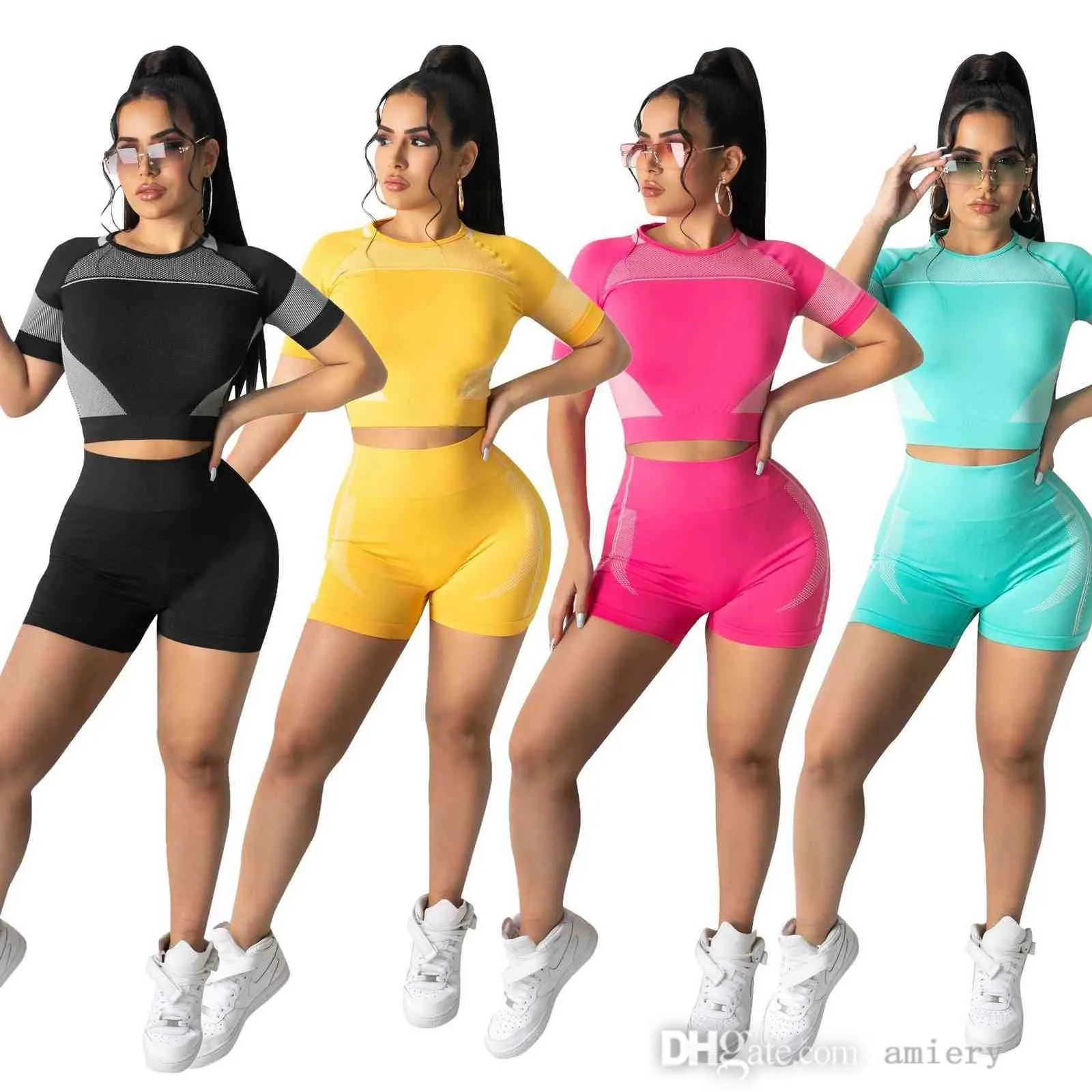 Été Femmes Sports Survêtements Designer Yoga Tenues Mode Casual Imprimé T-shirt Shorts 2 Pièces Ensemble Sportswear Dames Jogging Costume S-XL