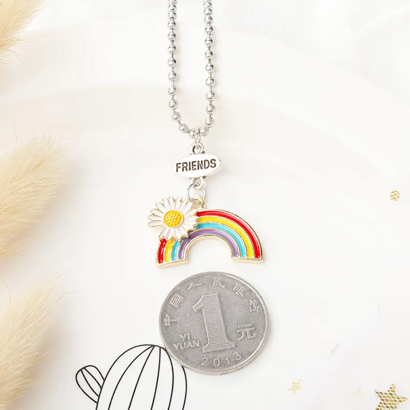 Fashion Daisy Rainbow Necklace Enamel Cartoon Kids Good Friends Forever Pendant Necklaces Jewelry Gift