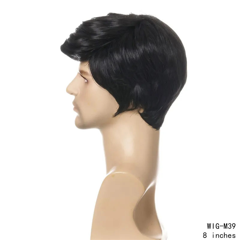 Heren Synthetische Pruik Zwart Kleur Pelucas Perruques de Cheveux Humains Simulatie Menselijke Remy Haar Pruiken Wig-M39A