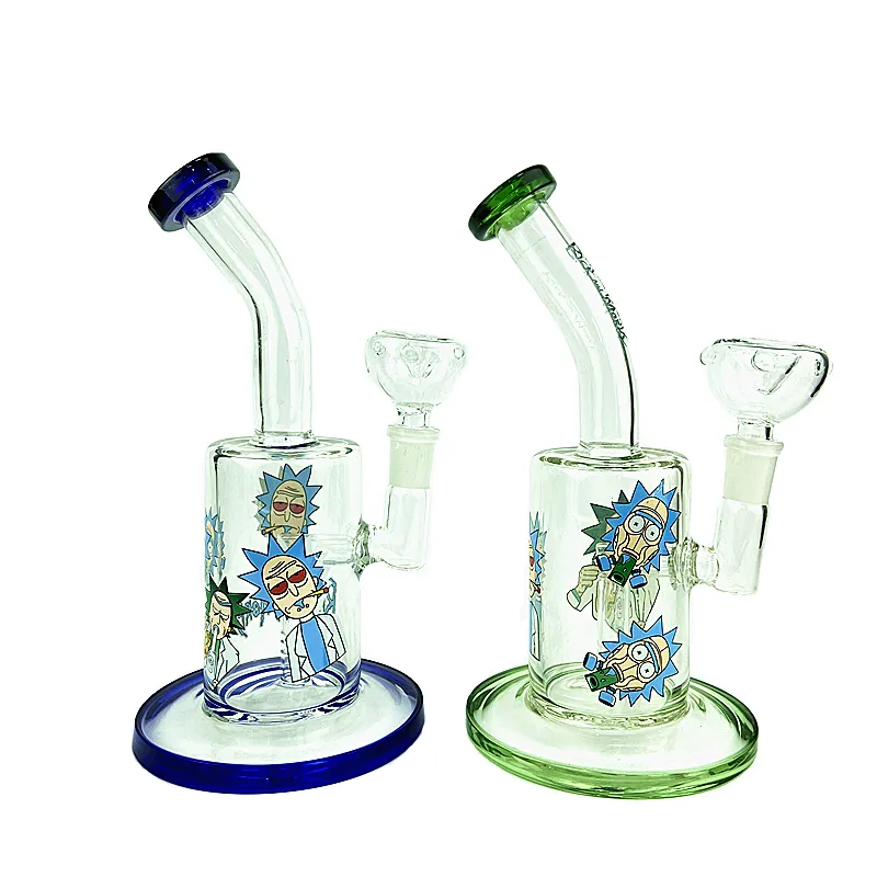 8.7 '' Glass Bong Anime Sticker Shisha Narghilè Dab Rig Fumo Pipa ad acqua Filtro Beaker Gorgogliatore con ciotola di tabacco