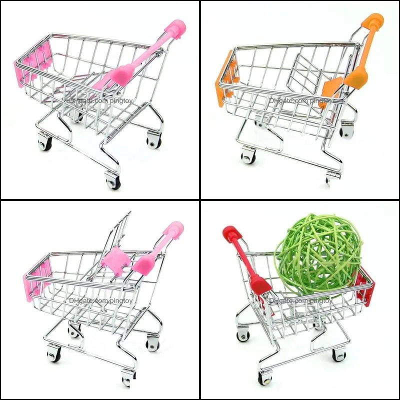 Metal Mini Pretend Play Supermarket Handcart Shopping Utility Cart Mode Storage car Desk brinquedos de menina miniaturas