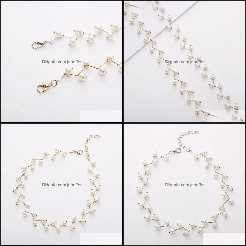Net red collar female neckband neck chain niche clavicle chain short choker simple pearl necklace neck chain tide jewelry Y0309