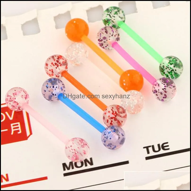 Mixed Colors Punk Hip hop Acrylic Ball Tongue Nipple Ring Barbell Body Jewelry Ear Tragus Cartilage Piercings C3