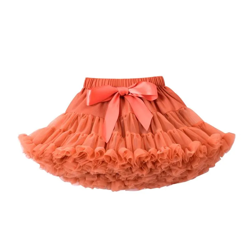 Skirts Baby Girls Tutu Skirt Fluffy Children Ballet Solid Orange Bow Kids Pettiskirt Princess Tulle Party Dance Born