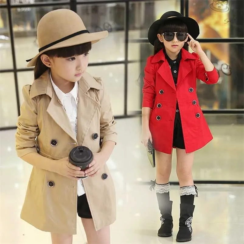 Trench Coats Coats Double Breasted Coat Clothing Tops Kids Windbreaker Autumnwearwear 5-12 Kids Girls Vestes Girls Ventes 211204