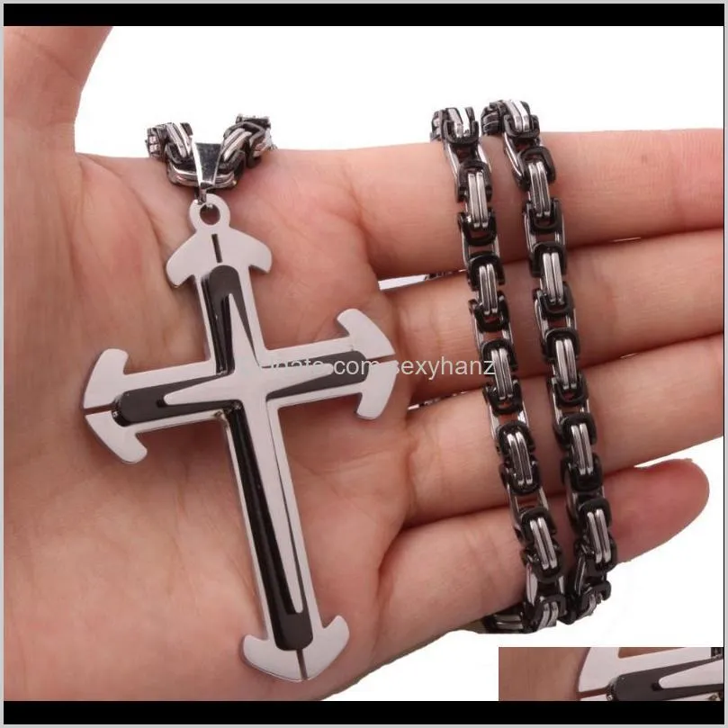 Catholic Church Stainless Steel Jesus Cross Necklace Religion Crucifix Pendant Fashion Byzantine Link chain For Men & Women1