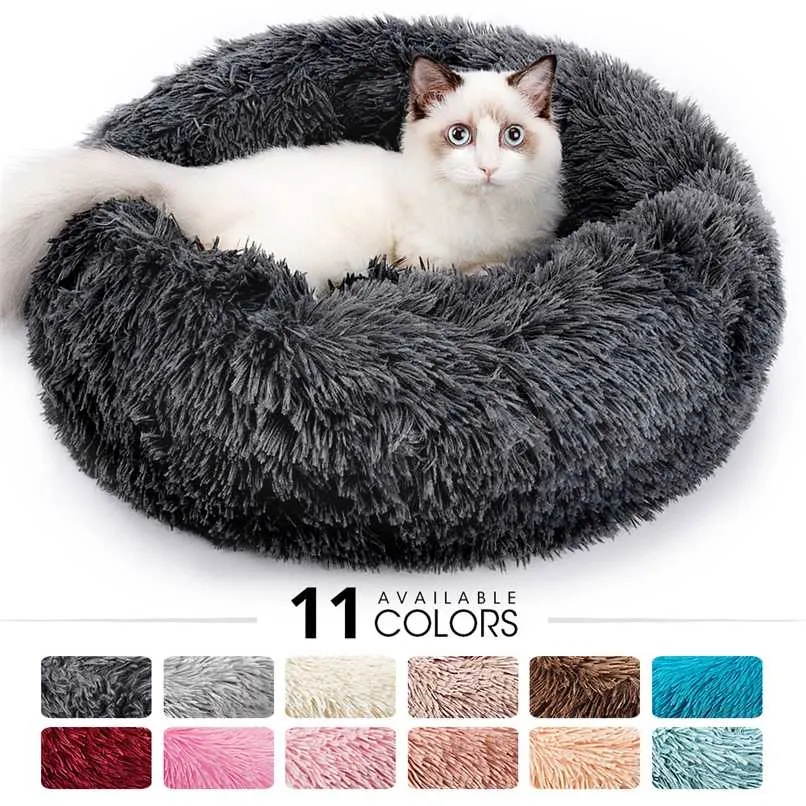 Rond Doux Long En Peluche Chat-Mat Hiver Chaud Sommeil Fermeture Éclair Lavable Chien Chat Tapis De Lit Maison Nid Pet Coussin Pour Kitty Chiot 211006