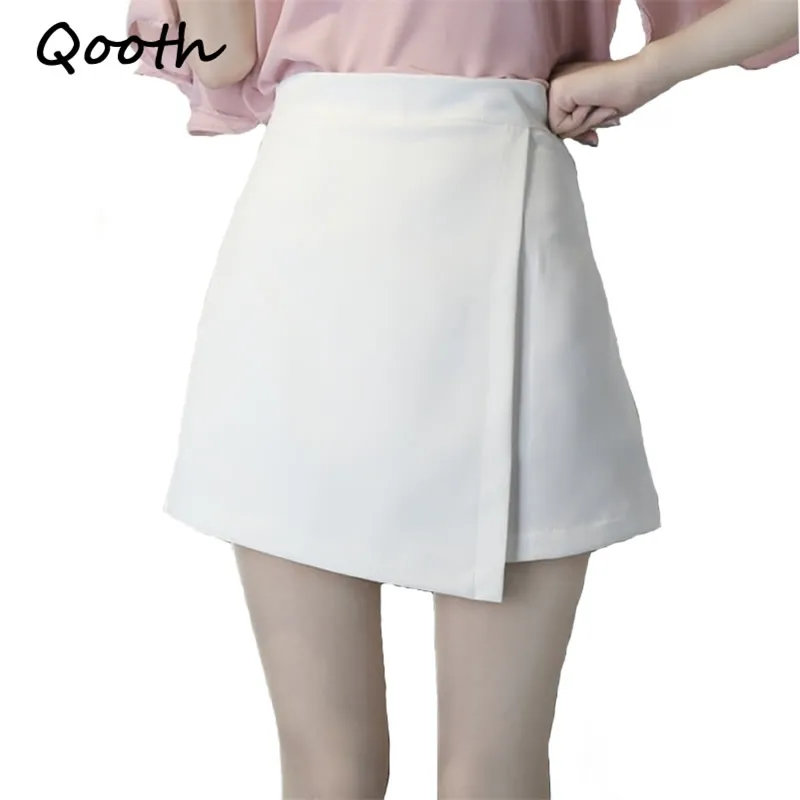 Qooth Preppy Style Mini Skirt Safe Pants Women Elegant Work Skort Spring Summer Brief High Waist White Skirt 2XL QH982 210518