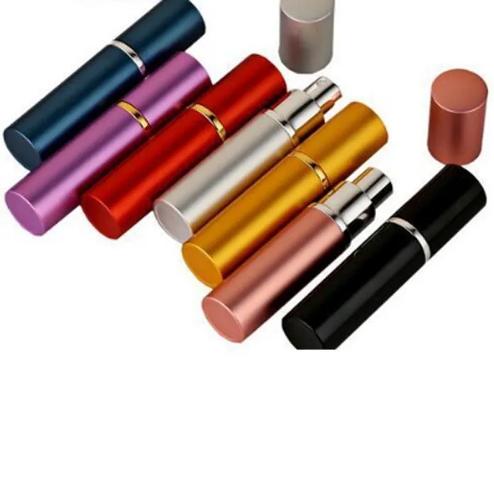 2021 Högkvalitativ färgglad 5 ml mini bärbar påfyllningsbar parfymatomizer 5 ml aluminium sprayflaska tom parfymflaskor gratis DHL