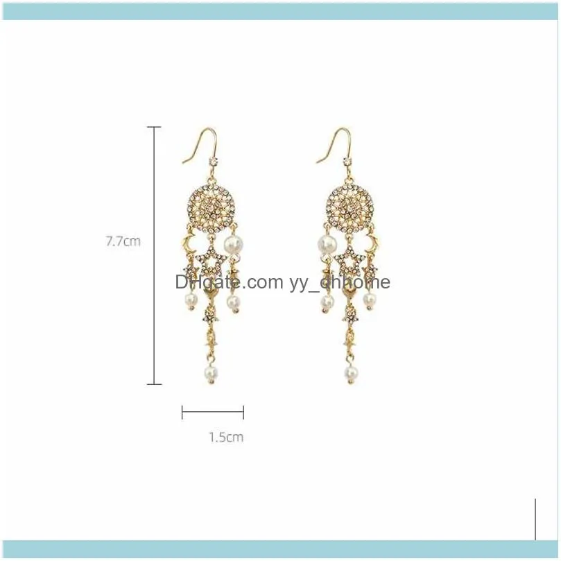 Dangle & Chandelier Korea Trendy Imitation Pearls Long Tassel Earrings For Women Dreamcatcher Stars Crystal Statement Party Jewelry