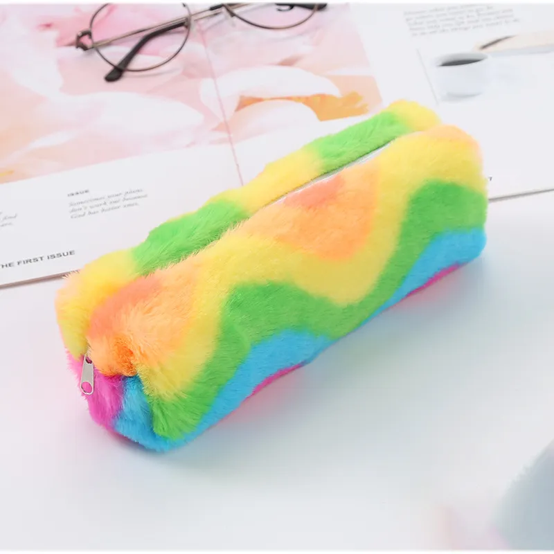 Pencil Box Cute Solid Color Plush Pencil Case for Student Pencil Bag Stationery Pencilcase Kawaii School Supplies Free DHL