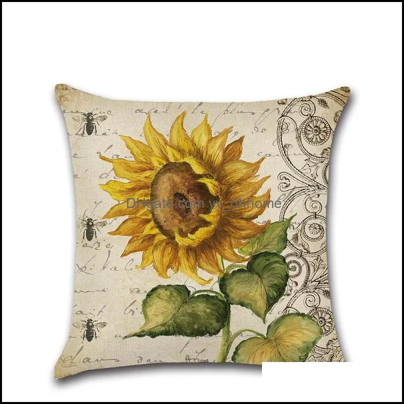 Hand-Painted Sunflower Flowers Linen Cushion Cover 45X45cm Pillow Case Home Decorative Pillows Cover For Sofa Car