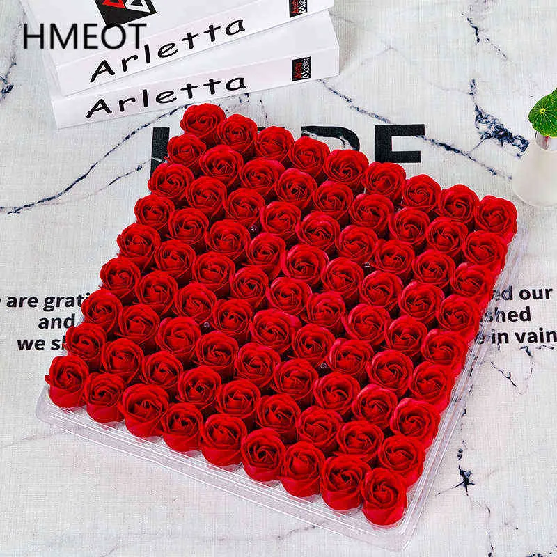 DIY Savon Fleur Cadeau Rose Boîte Têtes De Fleurs Éternelles Rose Décor Pour Hug Seau Romantique Saint Valentin Cadeaux Rouge Rose 81pcs / lot 211108