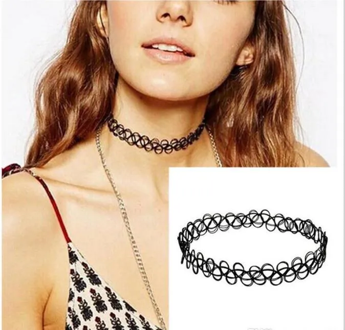 Collier ras du cou de tatouage au henné à Double ligne élastique en fil extensible gothique noir pour accessoires pour femmes livraison Express