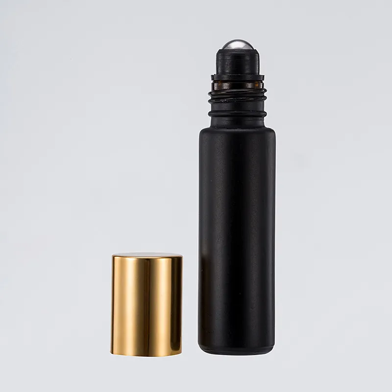 10ml Roll On Glass Bottle Matte black bottle Fragrances  Oil Perfume Bottles With Metal Roller Ball DH9667