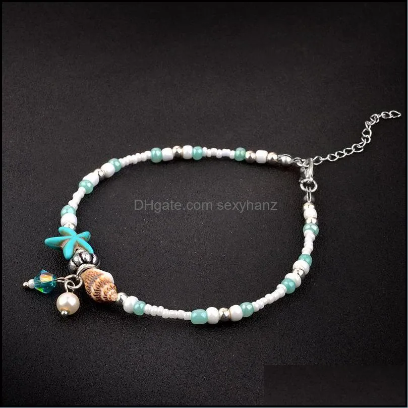 S349 Hot Fashion Jewelry Shell Anklet Chain Shell Starfish Charms Beaded Ankle Bracelet Beach Anklets Foot Chains