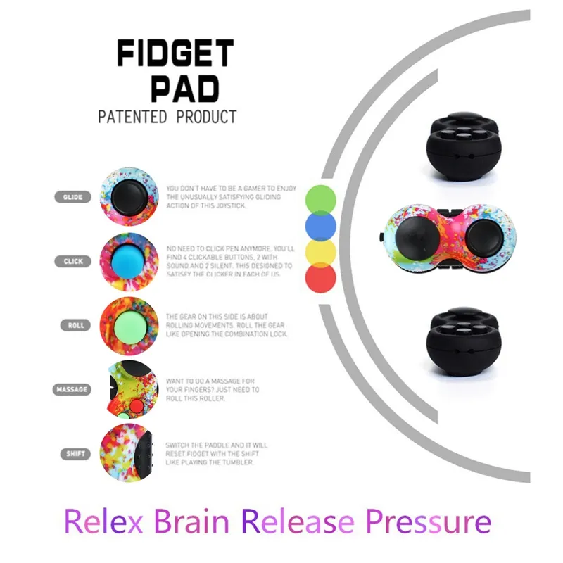 Spel Fidget Pad Toy Spinner Rainbow Coloful Camo Controller ADHD Autism Ångest Stress Relief Fun Magic Desk Handle Squeeze Toys Antistress Vuxna DHL