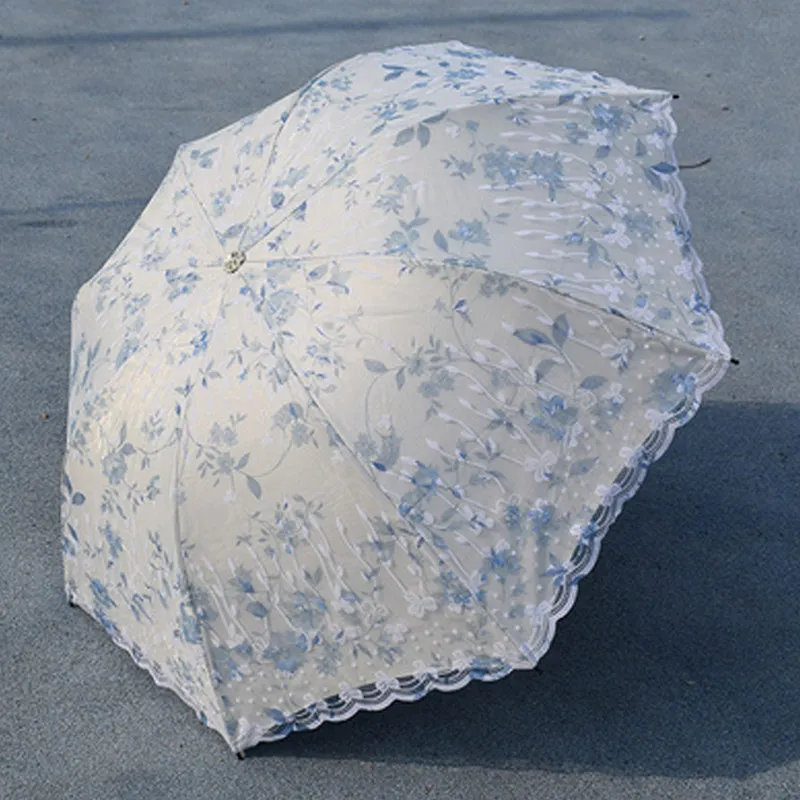 Двойной слой кружева анти УФО защита от солнца Дождь Зонтик Женщины складные портативные путешествия зонтик женский легкий подарок