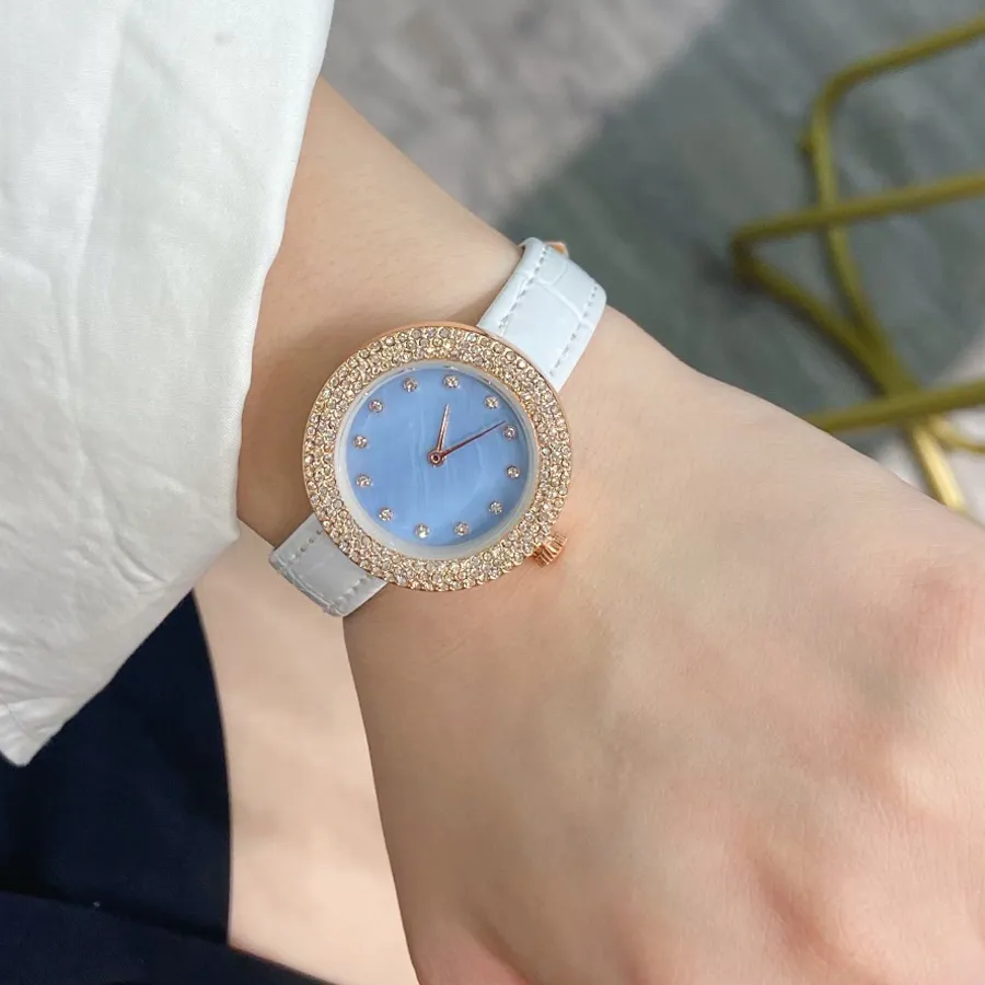 Crystal Embellished Leather Strap Quartz Wrist Watch For Crystal Embellished Leather Strap Quartz Wrist Watch For