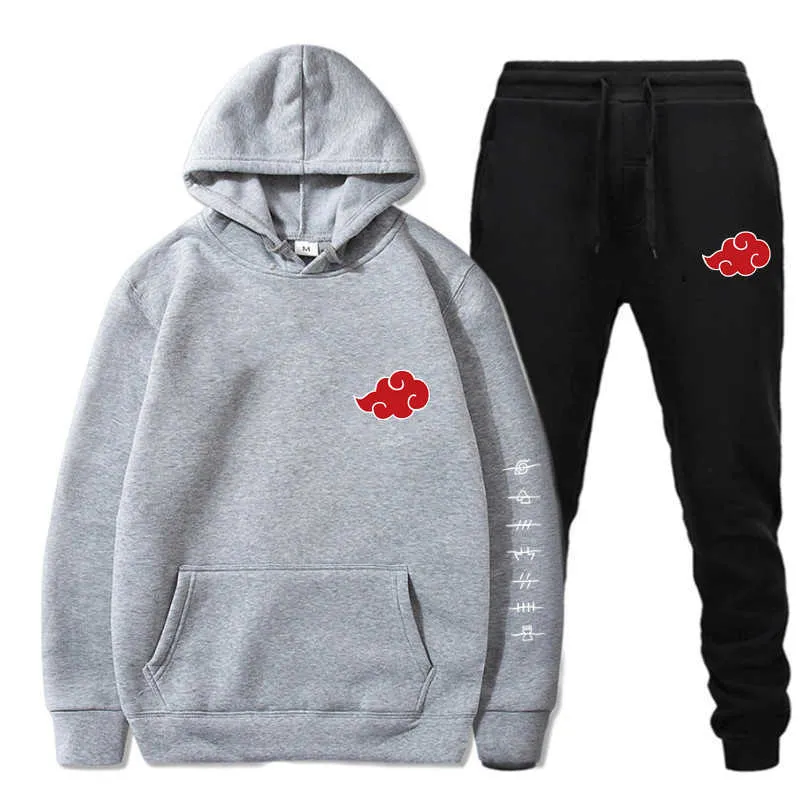 Novos 2 Peças Set Akatsuki Nuvem Símbolos Imprimir Hoodies +