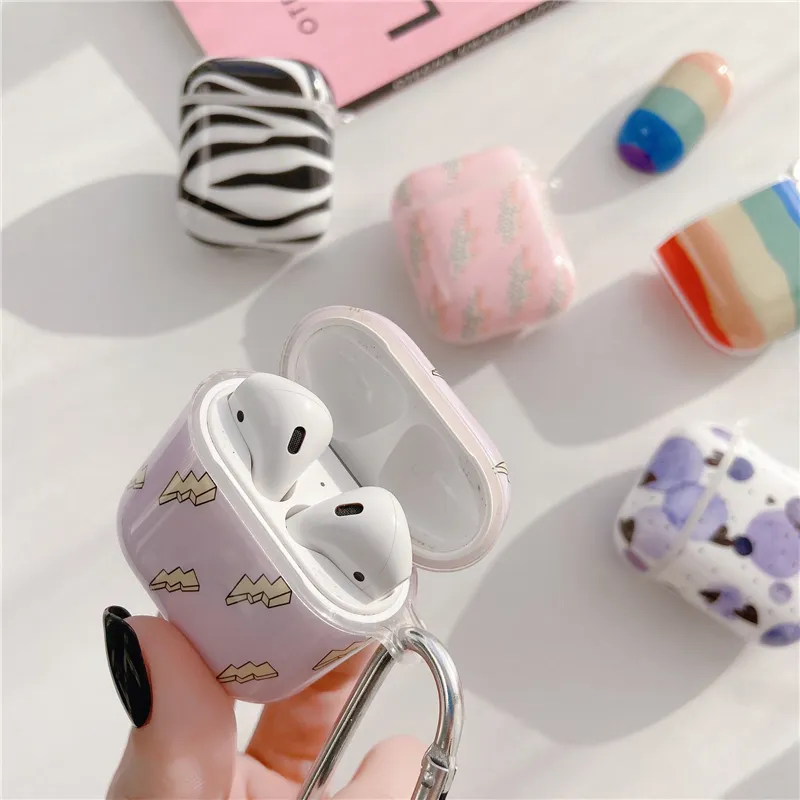 per Apple Airpods Pro 1a 2a 3a generazione Custodia morbida in TPU Auricolare wireless Bluetooth Custodia protettiva Imd Copertura con motivo zebrato arcobaleno 5 colori