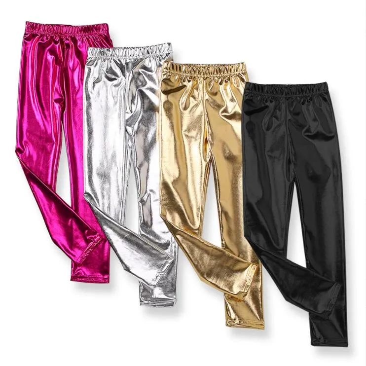 Mädchen Hosen Shiny Gold Silber Punk Leggings Frühling Herbst Kinder Kleidung 4 Farben Optional BT6739