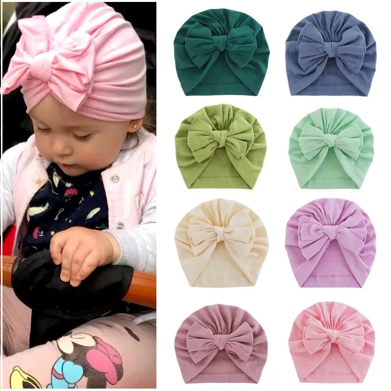 18 Cores Bebê Bonés Bonitos Bow-Knots Turbans Solid-Color Hat Crianças Acessórios De Cabelo Algodão Headbands