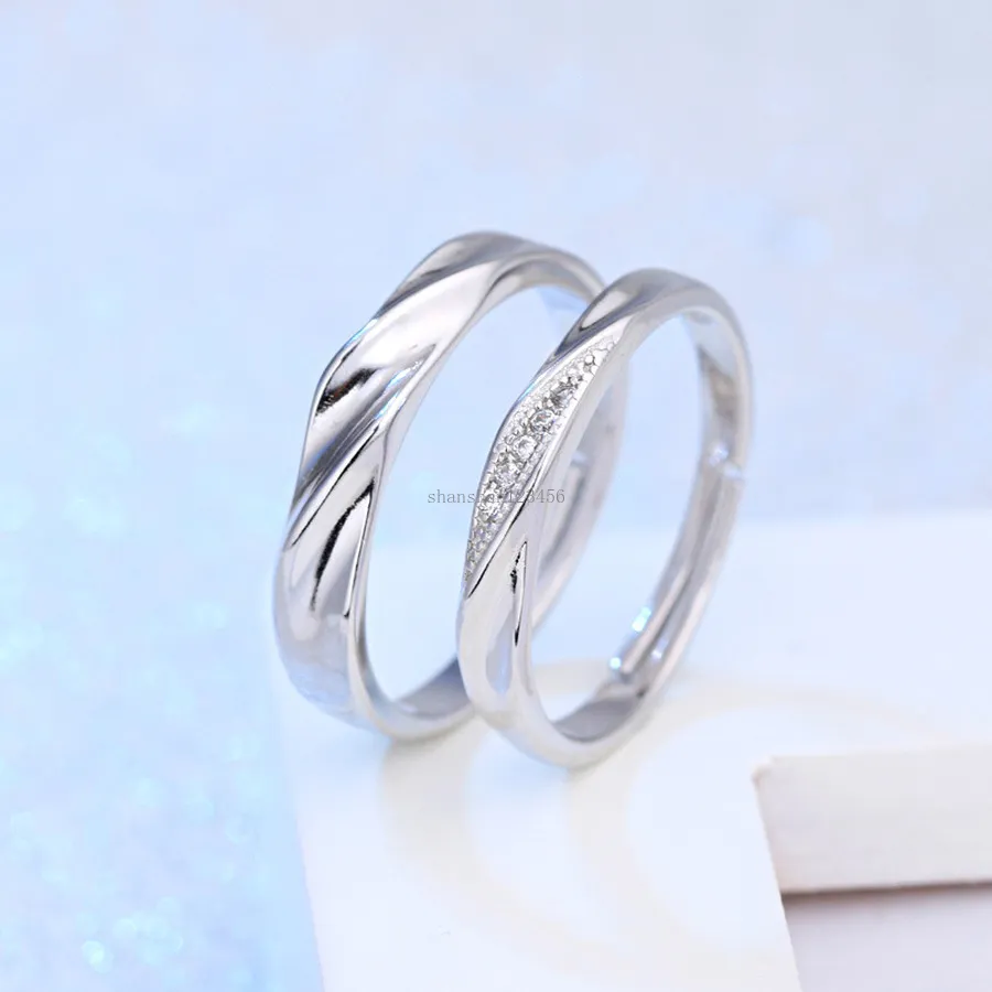 Crystal Ongy Регулируемая полоса кольца взаимодействие свадебные серебряные бриллиантные пары кольцо для женщин мужчины мода ювелирные изделия будут и песчаные