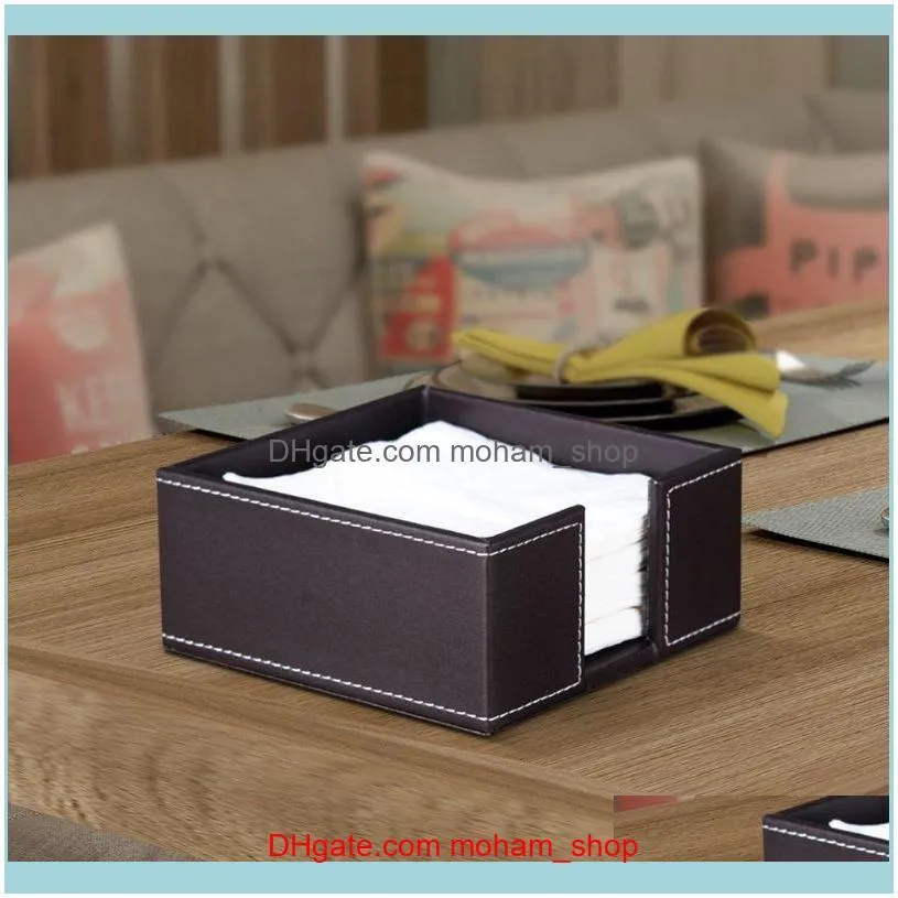 PU Leather Square Cocktail Napkin Holder Tissue Box Paper Serviette Dispenser Bar Caddy for Dining Table Hotel Office Home Decor