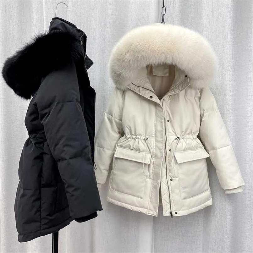 Coton Rembourré Fourrure Parka Grand Col De Fourrure Vers Le Bas Veste D'hiver Femmes Épais Chaud Parkas Femme Survêtement 211126