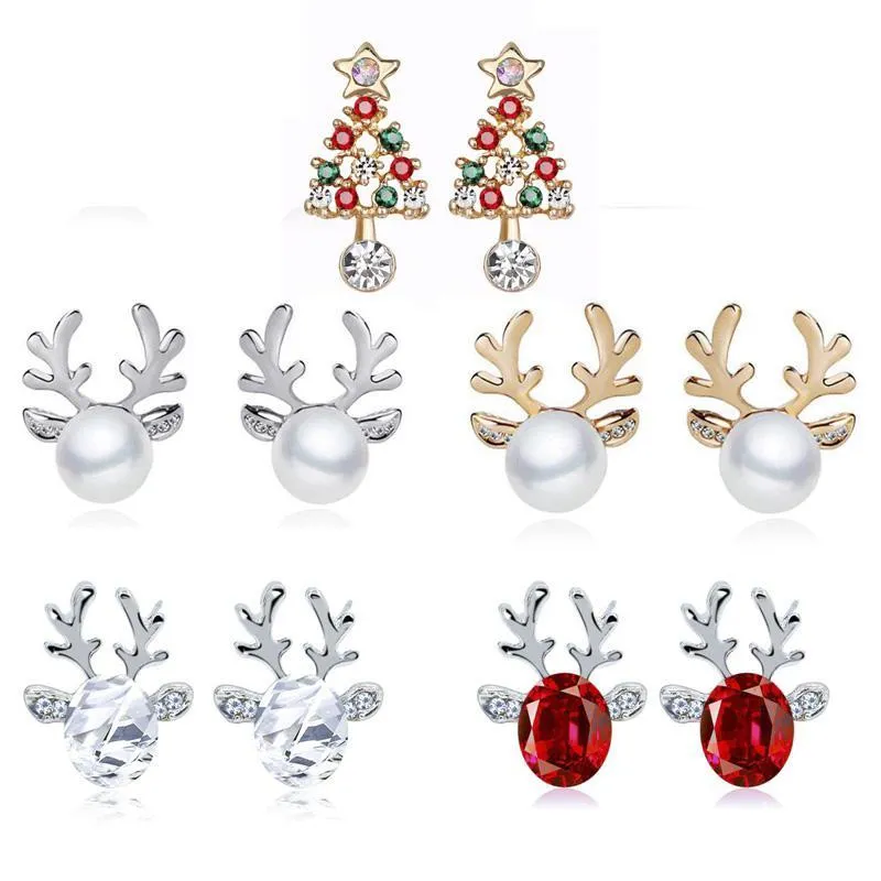 2021 new 1Pair Women Xmas Gift Elegant Jewelry Christmas Pearl Deer Earrings Reindeer Ear Stud