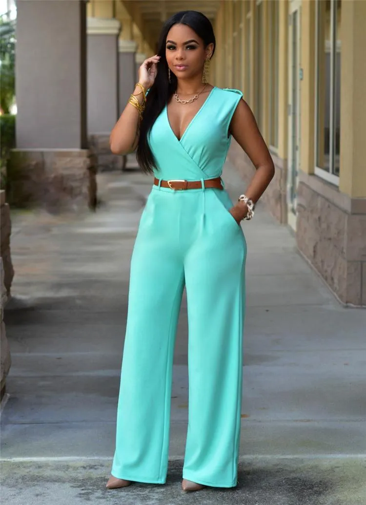 Women's Jumpsuits & Rompers 9 Colors Fashion Sexy Jumpsuit For Women 2023  Solid V Neck Bodysuit Office Womens Summer Female Clothing UK
